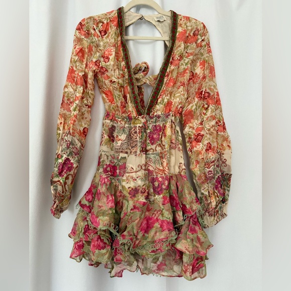 HEMANT & NANDITA Floral Pink Tiered V-Neck Mini Dress - Picture 6 of 7